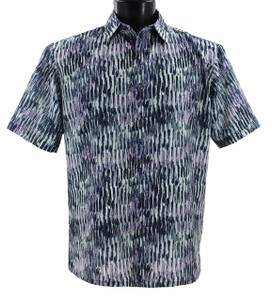 Bassiri Short Sleeve Camp Shirt - Purple & Jade Vertical Brush Strokes